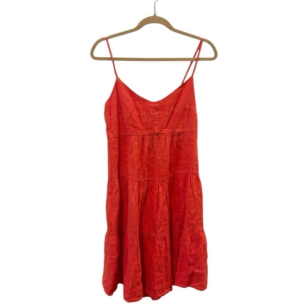 Honorine Red Linen Tiered Mini Dress Large Spaghetti Strap Summer Sundress Nwt — image 3 of 8